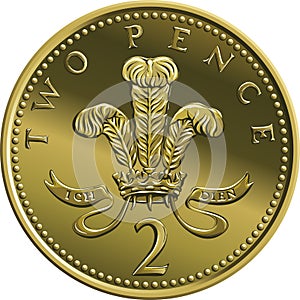 Vector British money gold coin 2 pence