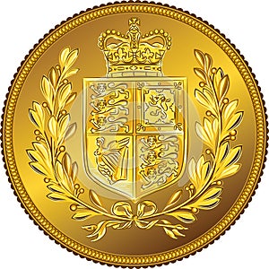 Vector British money gold coin Sovereign with the coat of arms photo