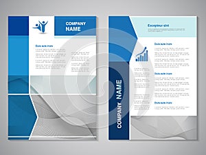 Vector brochure, abstract design, flyer with wave design. Layout line template. Aspect Ratio for A4 size. Poster of blue, grey and