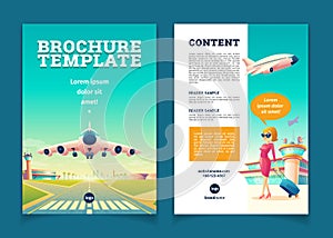 Vector brochure with airplane takeoff, tourism booklet