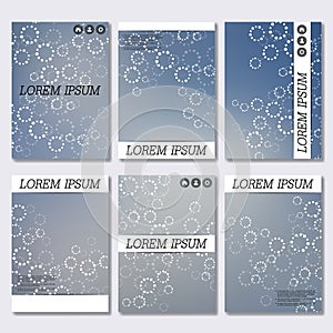 Vector brochure template, flyer, cover magazine in A4 size. Structure molecule of DNA and neurons. Abstract background