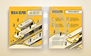 Vector brochure template for train depot, railroad