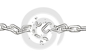 Vector Broken chain. Black and white vintage line illustration.