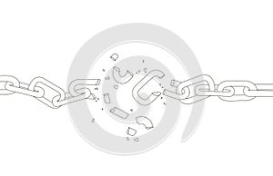 Vector Broken chain. Black and white vintage line illustration.