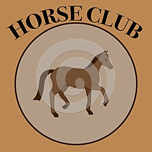 Vector brown label for horse club or riding club with one horse