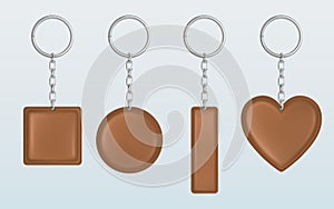 Vector brown leather keychain, holder for key