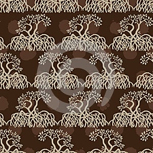 Vector brown of mangrove plants seamless repeat pattern which commonly grows on a tropical beach 01. Suitable for