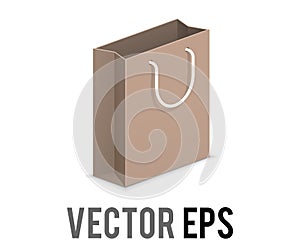 Vector brown recycled paper retail product string shopping gift bag icon with handle