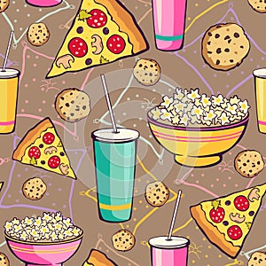 Vector Brown Slumber Party Food Seamless Pattern photo