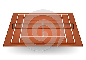 Vector brown tennis court with netting
