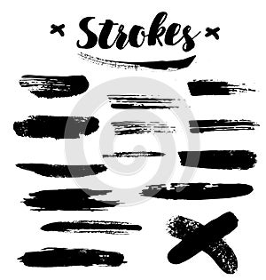 Vector brush paint strokes. Abstract black textured strokes isolated on white background.