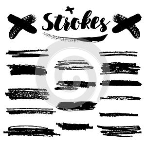 Vector brush paint strokes. Abstract black textured strokes isolated on white background.