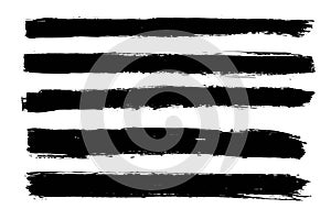 Vector brush stroke. Distressed texture. Isolated black stripes. Grunge design elements.