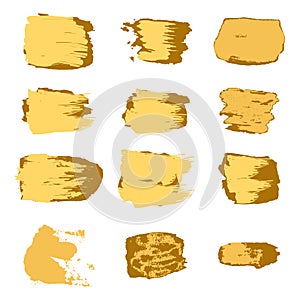 Vector brush stroke gold paint abstract on white background set