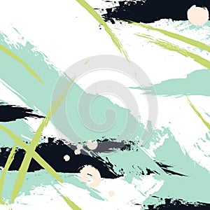 Vector brush stroke paint in green navy colors. Abstract creative acrylic fresh stroke splash. Splatter background