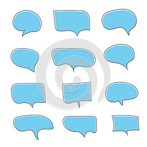 Vector bubbles speech set blue color, hand drawn. EPS10