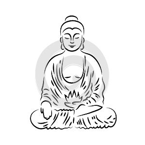 Vector Buddha in line hand drawn sketch style on background