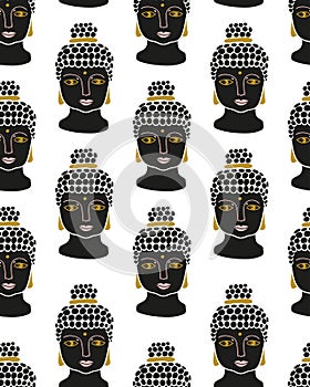 Vector buddha seamless pattern. Hand drawn print design.