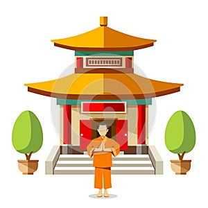 Vector Building of China with china monks