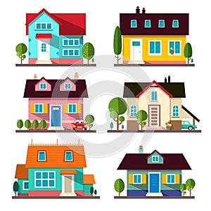 Vector Buildings Set. Flat Design Houses Isolated