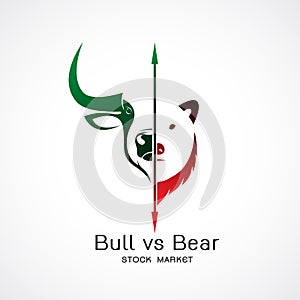 Vector of bull and bear symbols of stock market trends. Stock market and business concept. The growing and falling market. Wild
