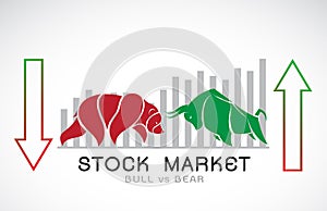 Vector of bull and bear symbols of stock market trends. The growing and falling market. Wild Animals