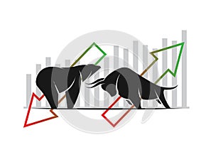 Vector of bull and bear symbols of stock market trends.