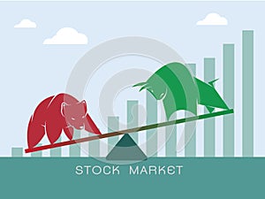 Vector of bull and bear symbols of stock market trends.