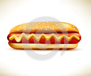Vector bun with sausage (hot dog) on a white background