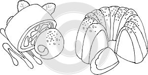 Vector bundt cake and apple strudel.