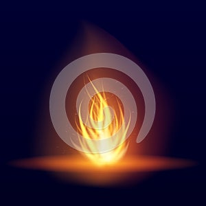 Vector burning bonfire. Hot flickering flame with sparks. Tongues of flame. Flicker of a torch. Bright burning effect of a candle.