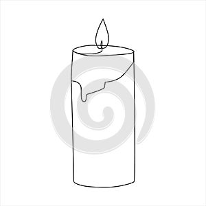 Vector burning fire candle continuous one line drawing isolated on white background illustration and minimalist