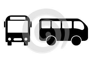Vector bus black silhouette icon. Front and side of the school bus. Stock image. E