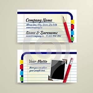 Vector business card with pencil and notebook