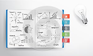 Vector business concept and graph drawing on book