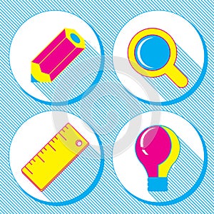 Vector business concept, infographic design elements in flat retro style,set of business icons with a pencil, magnifying glass, ru