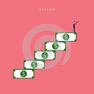 Vector business finance. Successful vision concept with icon of businessman and telescope, Symbol leadership