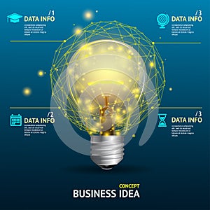 Vector business idea concept, illuminated lamp