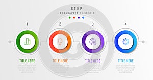 Vector business infographic element. Timeline with 4 circles, steps, number options.