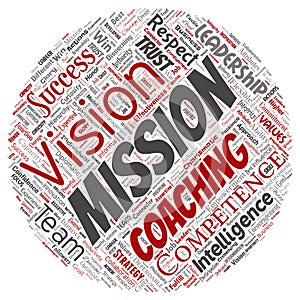 Vector business leadership strategy, management value round circle red word cloud isolated background. Collage of succe