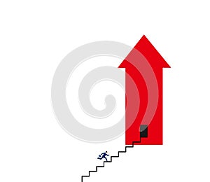 Vector of a business man climbing up steps to career success