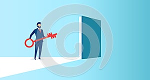Vector of a business man holding a key to a door to success