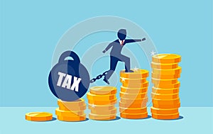 Vector of a business man overburdened with high taxes photo