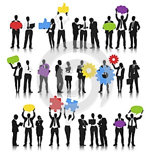 Vector of Business People Holding Social Media Symbols