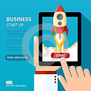 Vector business start up illustration. Space rocket launch.