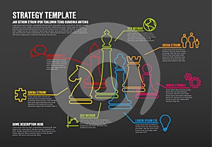 Vector business strategy infographic template with thin line chess figures