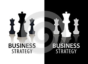 Vector business strategy logo, concept, chess logo. Black and white with reflection.