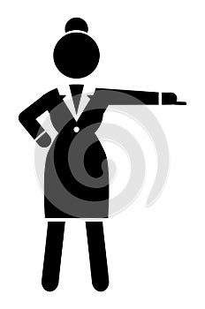 Vector business woman black silhouette. Lady dressed formally full length over white background