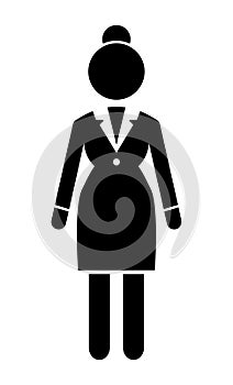Vector business woman black silhouette. Lady dressed formally full length over white background