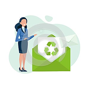 Vector of a business woman with an envelope letter with a recycling symbol